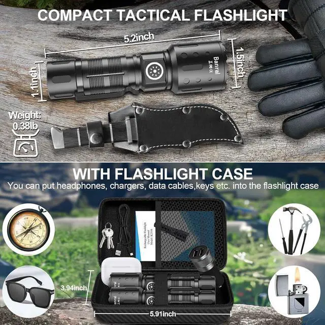 Alt view image 7 of 7 - Rechargeable Flashlights 20 000 High Lumens 1500M Long Throw Super Bright LED Small Powerful Tactical Flashlight with Memory Function 6Modes Pocket Waterproof Flash Light for Camping Emergency