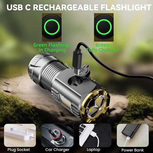 Alt view image 6 of 6 - Rechargeable Mini LED Flashlight 9000 Lumens Ultra-Bright with Clip & Magnet, IPX6 Waterproof, 6 Modes for Camping, Hiking & Emergency (2-Piece Set)