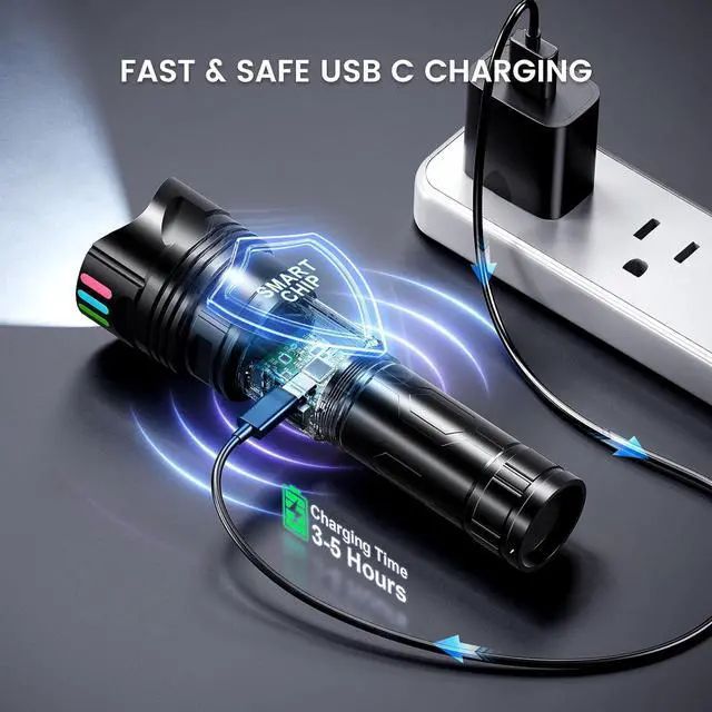 Alt view image 4 of 7 - Super Bright Flashlight 1000000 High Lumens Rechargeable Powerful Long Distance 3280ft Strong LED Flash Lights Long Lasting 10H LCD Digital USB Discharging Function Focus & Brightness Adjustable
