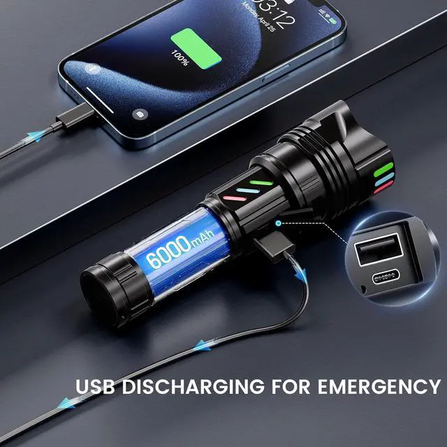 Alt view image 5 of 7 - Super Bright Flashlight 1000000 High Lumens Rechargeable Powerful Long Distance 3280ft Strong LED Flash Lights Long Lasting 10H LCD Digital USB Discharging Function Focus & Brightness Adjustable