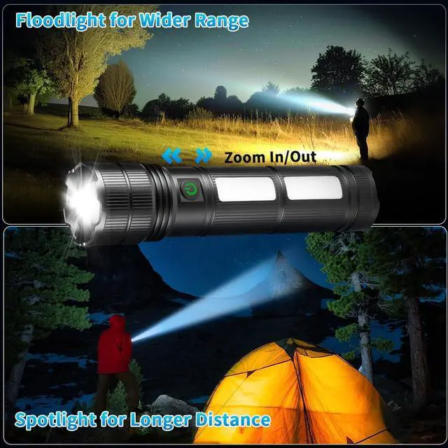 Alt view image 3 of 6 - Large Size & High Powered Flashlight Flashlights High Lumens 1000000 Super Bright Flashlight Rechargeable Flashlights LED Adjustable Tactical Flashlight Waterproof Flash Light for Home Emergency