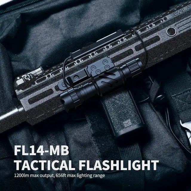 Alt view image 6 of 7 - Tactical Flashlight 1200 Lumen Matte Black LED Weapon Light with Mlok/Picatinny Flashlight Mount and Pressure Switch Included