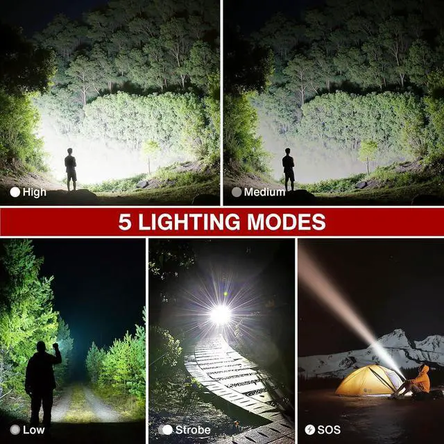 Alt view image 3 of 7 - Flashlight 2pack 3000 Lumens Tactical Flashlights Small Flashlight Powerful Waterproof Flashlights Pocket Flashlight Zoomable LED Flashlight with 5 Modes Metal Flashlights