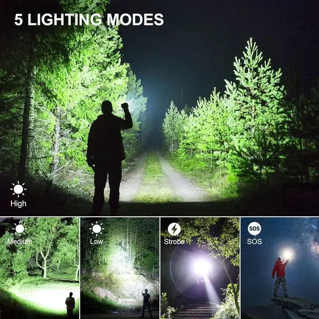 Alt view image 6 of 7 - Rechargeable Flashlights 990 000 High Lumens 2 Pack Led Super Bright Flashlight with 5 Modes & IPX7 Waterproof 15H Running Time High Powered Flash Light for Home Camping Home Emergencies