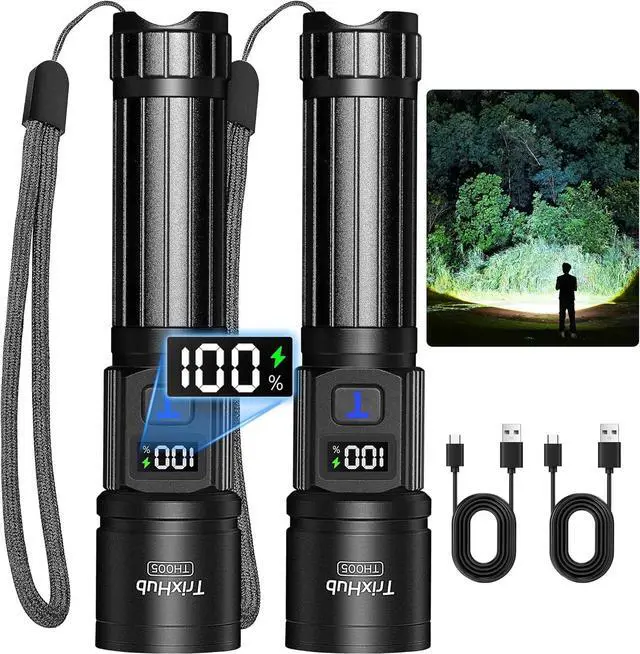 Main image of Rechargeable Flashlights High Lumens 950 000LM Super Bright Flash Light 5 Modes Zoomable Linternas with LCD Digital Display Powerful Handheld LED Flashlights for Emergencies Camping