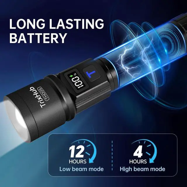 Alt view image 5 of 7 - Rechargeable Flashlights High Lumens 950 000LM Super Bright Flash Light 5 Modes Zoomable Linternas with LCD Digital Display Powerful Handheld LED Flashlights for Emergencies Camping