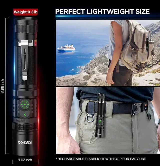 Alt view image 5 of 7 - Rechargeable Flashlights High Lumens Double Switch S3000L LED Flashlight Super Bright 5 Modes Zoomable Waterproof EDC Flashlights for Home Emergncies Camping(Battery Included)