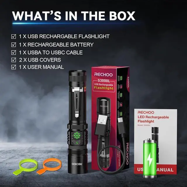 Alt view image 7 of 7 - Rechargeable Flashlights High Lumens Double Switch S3000L LED Flashlight Super Bright 5 Modes Zoomable Waterproof EDC Flashlights for Home Emergncies Camping(Battery Included)