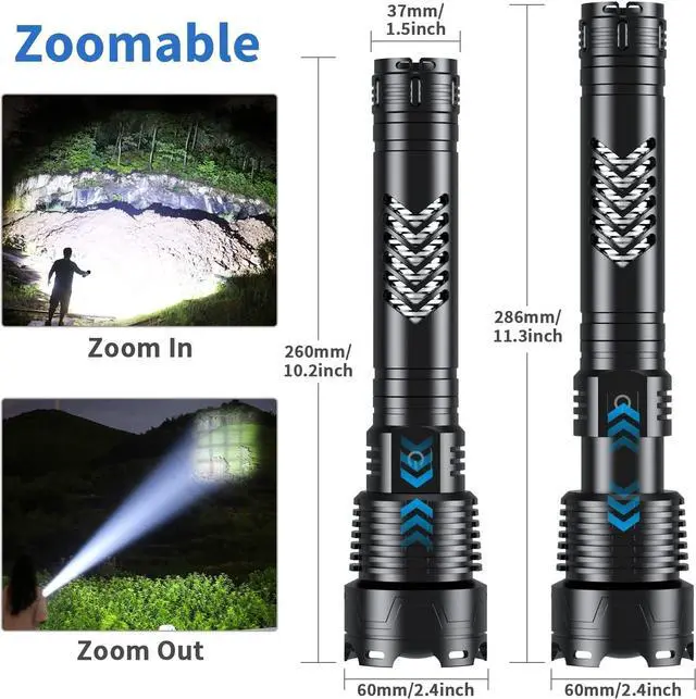 Alt view image 4 of 6 - Super Bright LED Flashlight 3600000 High Lumen Rechargeable Flashlights with Long Handle 10000mAh Battery Zoomable 5 Modes for Outdoor Camping Emergencies