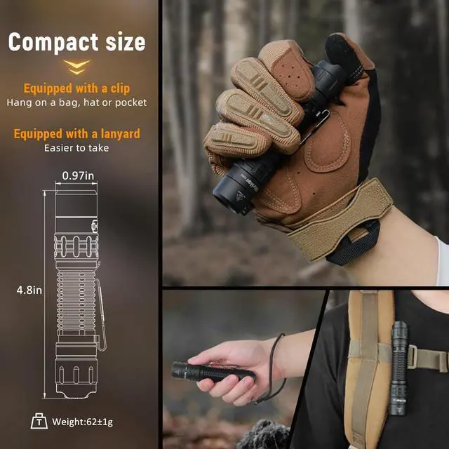 Alt view image 5 of 7 - TD02 Led Tactical Flashlight Super Bright Pocket Flashlights Rechargeable 2000 High Lumens Flashlight EDC Flash Light with Type C Charging Port Tail Switch for Outdoor and Indoor Activities