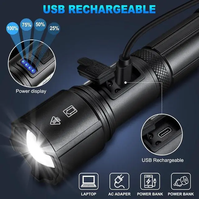 Alt view image 3 of 7 - Rechargeable LED Flashlights High Lumens 990 000 Lumens Super Bright Flashlight 7 Modes w/COB Work Light Powerful Flash Light for Outdoor Emergency Hiking Camping