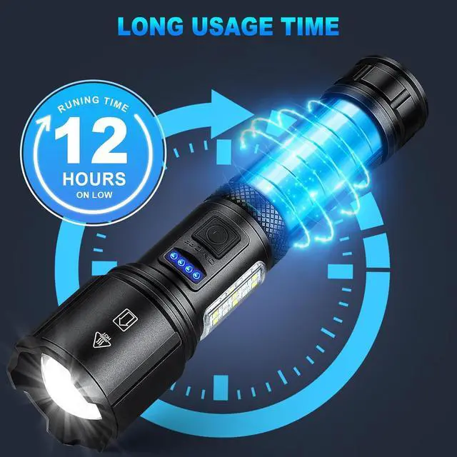 Alt view image 4 of 7 - Rechargeable LED Flashlights High Lumens 990 000 Lumens Super Bright Flashlight 7 Modes w/COB Work Light Powerful Flash Light for Outdoor Emergency Hiking Camping