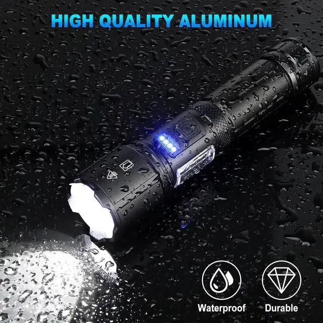 Alt view image 5 of 7 - Rechargeable LED Flashlights High Lumens 990 000 Lumens Super Bright Flashlight 7 Modes w/COB Work Light Powerful Flash Light for Outdoor Emergency Hiking Camping