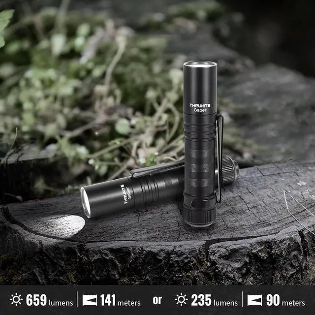 Alt view image 5 of 7 - Saber 659 Lumens Small EDC Flashlight AA Rechargeable High Performance SST20 LED Mini Pocket Flashlight with Clip
