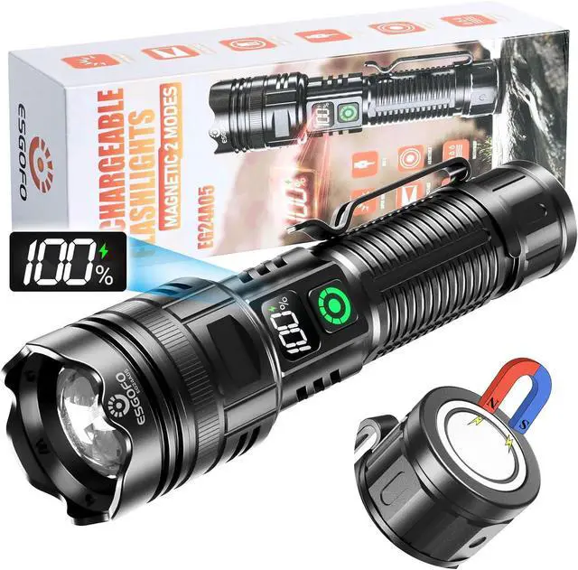 Main image of ESGOFO Rechargeable Flashlights High Lumens 1000000 2 Modes High/Low Super Bright Magnetic LED Flashlight Long Distance 3280FT Small Powerful Long Lasting 10 Hours Strong Flash Light USB C with Clip