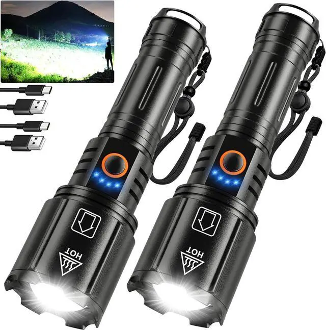 Main image of High Lumens Rechargeable Flashlight 2 Pack 990000 Lumen Super Bright Flashlights for Home 5 Modes IPX6 Waterproof Slip Resistant