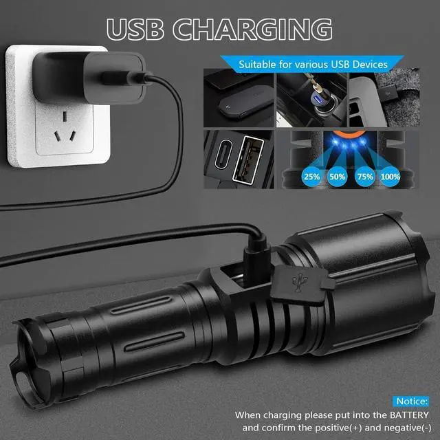 Alt view image 5 of 7 - High Lumens Rechargeable Flashlight 2 Pack 990000 Lumen Super Bright Flashlights for Home 5 Modes IPX6 Waterproof Slip Resistant