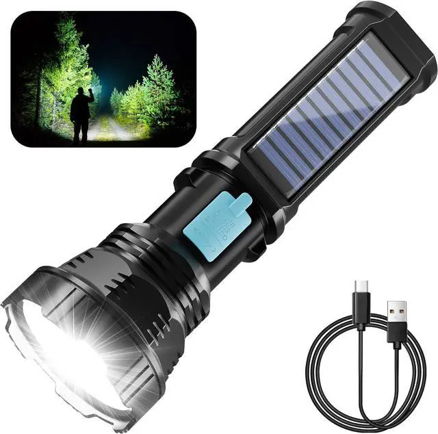 Main image of Solar/Rechargeable LED Flashlight 4 Modes Multi Function Flashlights High Lumens with 2000 mAh Battery Emergency Strobe Light Waterproof Fast USB Charging for Home Emergencies Camping