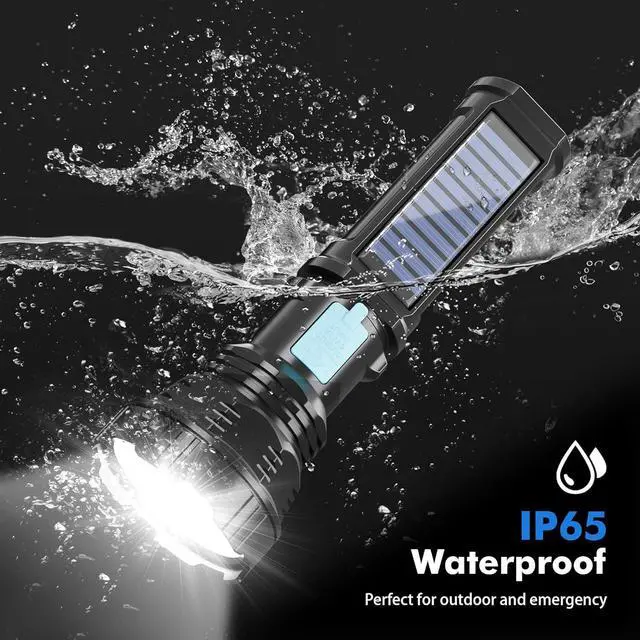 Alt view image 3 of 7 - Solar/Rechargeable LED Flashlight 4 Modes Multi Function Flashlights High Lumens with 2000 mAh Battery Emergency Strobe Light Waterproof Fast USB Charging for Home Emergencies Camping