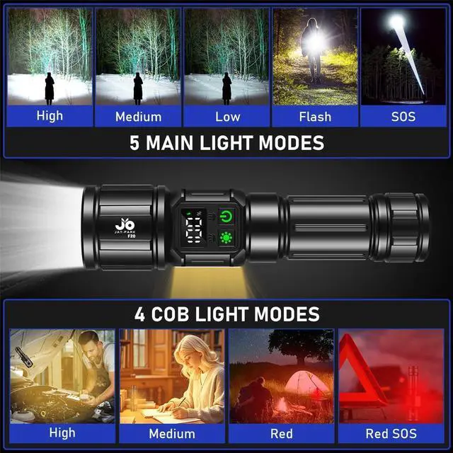Alt view image 4 of 7 - Flashlights High Lumens Rechargeable Flashlight 1000 000 Lumens with Magnetic Bright Flashlight 9 Modes with 5000 mAh Battery Tactical Flashlight for Camping Hiking Dog Walking
