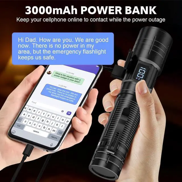 Alt view image 4 of 7 - Flashlights High Lumens Rechargeable Super Bright LED Flashlight with Dimmable Zoomable Beam Tactical Flash Lights Small Powerful