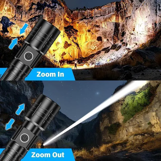 Alt view image 7 of 7 - Flashlights High Lumens Rechargeable Super Bright LED Flashlight with Dimmable Zoomable Beam Tactical Flash Lights Small Powerful