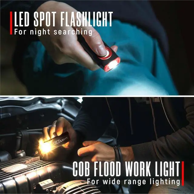 Alt view image 3 of 7 - LED Work Light 1600 Lumens Mini Magnetic Flat EDC Flashlight with Clip 3 Modes Portable Ultra-Light Bright Waterproof Pocket Light for Working Camping Repairing Emergencies (2 Ruby red)