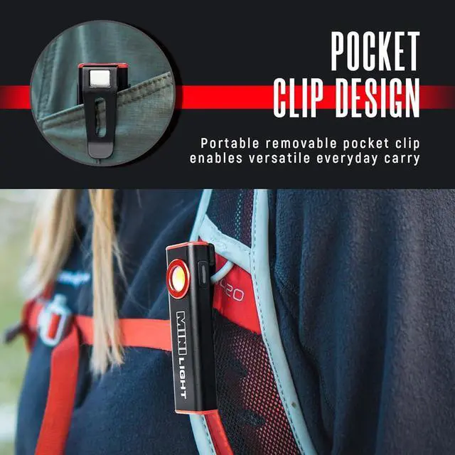 Alt view image 5 of 7 - LED Work Light 1600 Lumens Mini Magnetic Flat EDC Flashlight with Clip 3 Modes Portable Ultra-Light Bright Waterproof Pocket Light for Working Camping Repairing Emergencies (2 Ruby red)