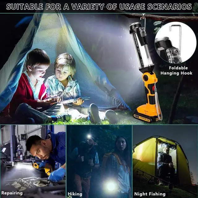 Alt view image 7 of 7 - Flashlight for Dewalt 20v Battery 35w 2000LM Portable Light with 3 Modes Lighting USB-A Charging Port Hook for Car Repairing Garage Jobsite Power Outages