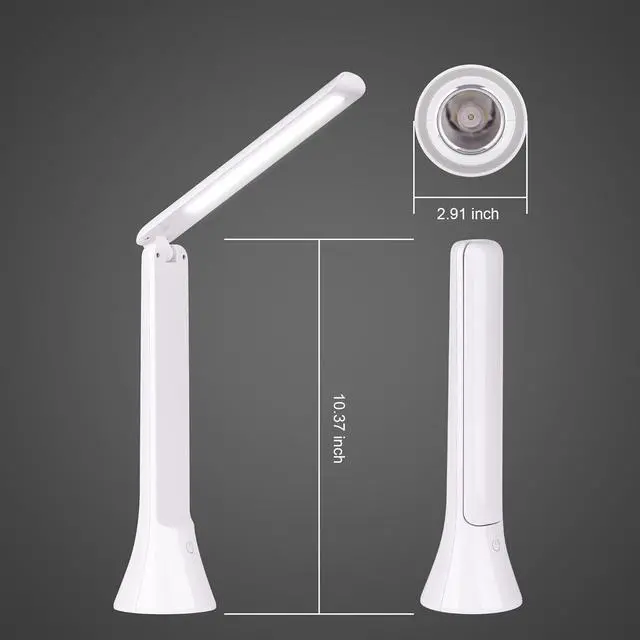 Alt view image 3 of 7 - LED Rechargeable Desk Lamp with Flashlight Foldable Portable Table Desk Lamps for Home Office 3 Light Colors Dimmable Eye Protection Desk Study Reading Night Light