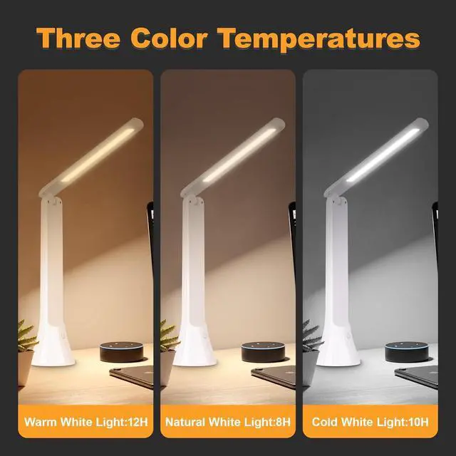 Alt view image 4 of 7 - LED Rechargeable Desk Lamp with Flashlight Foldable Portable Table Desk Lamps for Home Office 3 Light Colors Dimmable Eye Protection Desk Study Reading Night Light