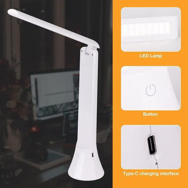 Alt view image 6 of 7 - LED Rechargeable Desk Lamp with Flashlight Foldable Portable Table Desk Lamps for Home Office 3 Light Colors Dimmable Eye Protection Desk Study Reading Night Light