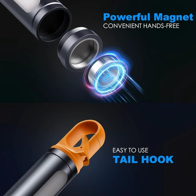 Alt view image 3 of 7 - Rechargeable Magnetic High-Lumen Flashlight with 9 Modes, Built-in Non-Detachable Battery (2, Black)
