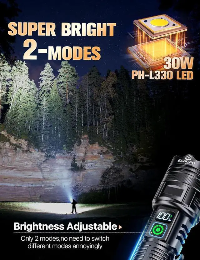 Alt view image 3 of 7 - ESGOFO Rechargeable Flashlights High Lumens 1000000 2 Modes High/Low Super Bright Magnetic LED Flashlight Long Distance 3280FT Small Powerful Long Lasting 10 Hours Strong Flash Light USB C with Clip