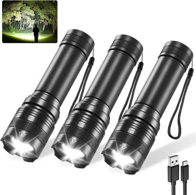 Main image of 3Pack Rechargeable Flashlights Tactical Flashlight High Lumens Super Bright Flashlight Mini Small Flashlights Powerful LED Linterna Recargable Pocket Handheld LED Flash Light for Home Emergency