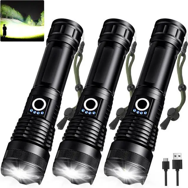 Main image of 3 Pack Rechargeable LED Flashlights High Lumens 990 000LM Super Bright Flashlight Adjustable 5 Modes Powerful Flash Light with USB Cable Waterproof Handheld Flashlight for Home Camping Emergencies