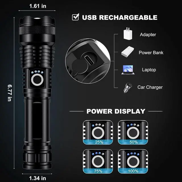 Alt view image 4 of 7 - 3 Pack Rechargeable LED Flashlights High Lumens 990 000LM Super Bright Flashlight Adjustable 5 Modes Powerful Flash Light with USB Cable Waterproof Handheld Flashlight for Home Camping Emergencies