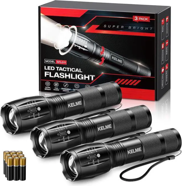 Main image of 3 Pack Flashlights High Lumens Powerful Tactical Flashlights with 5 Modes Zoomable Small LED Flashlight Waterproof Handheld Flash Light for Home Emergencies Camping Hiking (Battery Included)