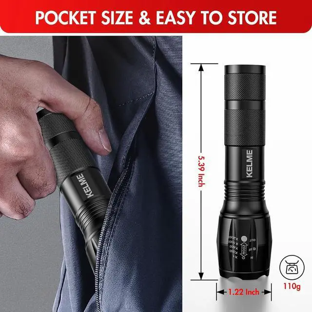 Alt view image 7 of 7 - 3 Pack Flashlights High Lumens Powerful Tactical Flashlights with 5 Modes Zoomable Small LED Flashlight Waterproof Handheld Flash Light for Home Emergencies Camping Hiking (Battery Included)