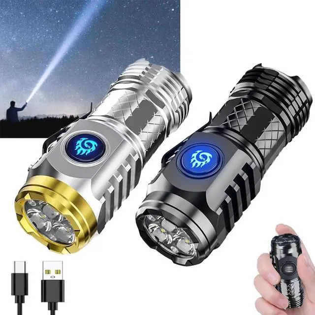 Main image of German Three-Eyed Monster Mini Flash Super Power Flashlight Thumb Flashlight Mini Flashlights Multi-Functional Mini Pen Clip Flashlight Light Steel High Lumen Rechargeable Waterproof (2Pcs-a)