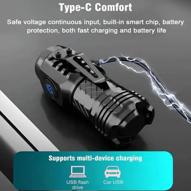 Alt view image 6 of 7 - German Three-Eyed Monster Mini Flash Super Power Flashlight Thumb Flashlight Mini Flashlights Multi-Functional Mini Pen Clip Flashlight Light Steel High Lumen Rechargeable Waterproof (2Pcs-a)