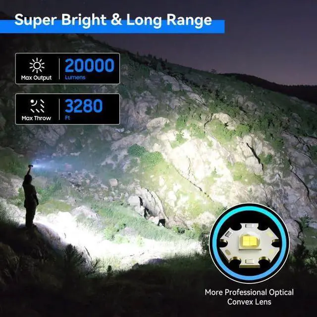 Alt view image 2 of 7 - Rechargeable Flashlights High Lumens 2 Pack 20000 Lumens Super Bright LED Tactical Flashlight 3 Modes Samll Powerful Flash Lights with Clip Waterproof Flashlights for Home Emergency Camping