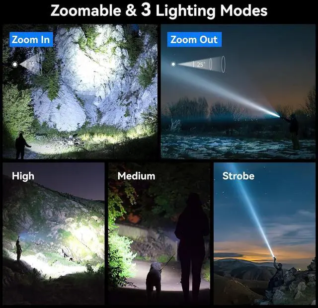 Alt view image 4 of 7 - Rechargeable Flashlights High Lumens 2 Pack 20000 Lumens Super Bright LED Tactical Flashlight 3 Modes Samll Powerful Flash Lights with Clip Waterproof Flashlights for Home Emergency Camping