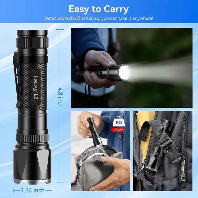 Alt view image 6 of 7 - Rechargeable Flashlights High Lumens 2 Pack 20000 Lumens Super Bright LED Tactical Flashlight 3 Modes Samll Powerful Flash Lights with Clip Waterproof Flashlights for Home Emergency Camping