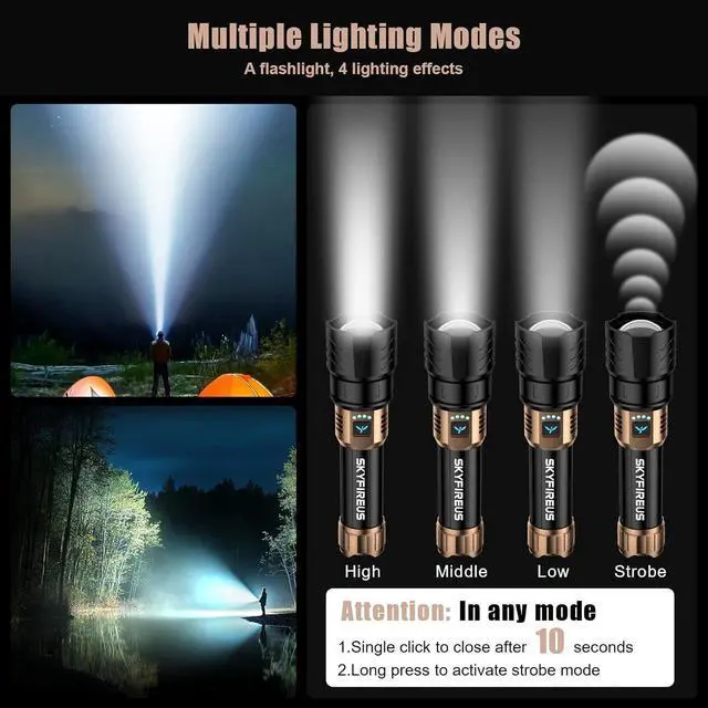 Alt view image 6 of 7 - LED Flashlights High Lumens with Ignition Lens,1500000lm Super Bright Rechargeable Flashlight, Zoomable,Four Modes,Waterproof Tactical Flash Light for Camping Essentials,Outdoor and Home