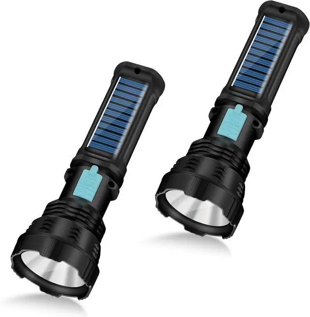 Main image of Led Solar Flashlight 1500 Lumens Led Solar Handheld Rechargeable Flashlights with IP65 Waterproof 2000mAh Battery for Survival Emergencies Camping (2 Packs)