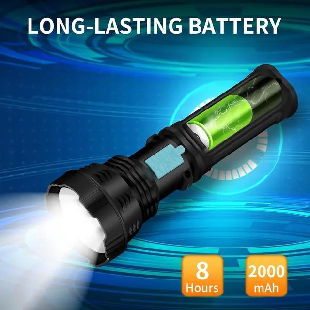 Alt view image 5 of 7 - Led Solar Flashlight 1500 Lumens Led Solar Handheld Rechargeable Flashlights with IP65 Waterproof 2000mAh Battery for Survival Emergencies Camping (2 Packs)