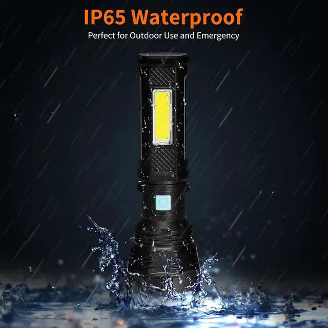 Alt view image 7 of 7 - Led Solar Flashlight 1500 Lumens Led Solar Handheld Rechargeable Flashlights with IP65 Waterproof 2000mAh Battery for Survival Emergencies Camping (2 Packs)