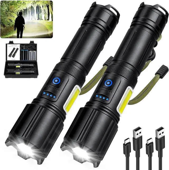 Main image of Rechargeable Flashlights High Lumens 2 Pack 900 000 Lumen Super Bright Flashlight Led Flash Light 7 Modes with COB Work Light IPX6 Waterproof for Outdoor Camping Hiking