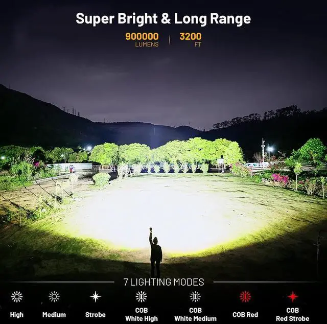 Alt view image 2 of 7 - Rechargeable Flashlights High Lumens 2 Pack 900 000 Lumen Super Bright Flashlight Led Flash Light 7 Modes with COB Work Light IPX6 Waterproof for Outdoor Camping Hiking